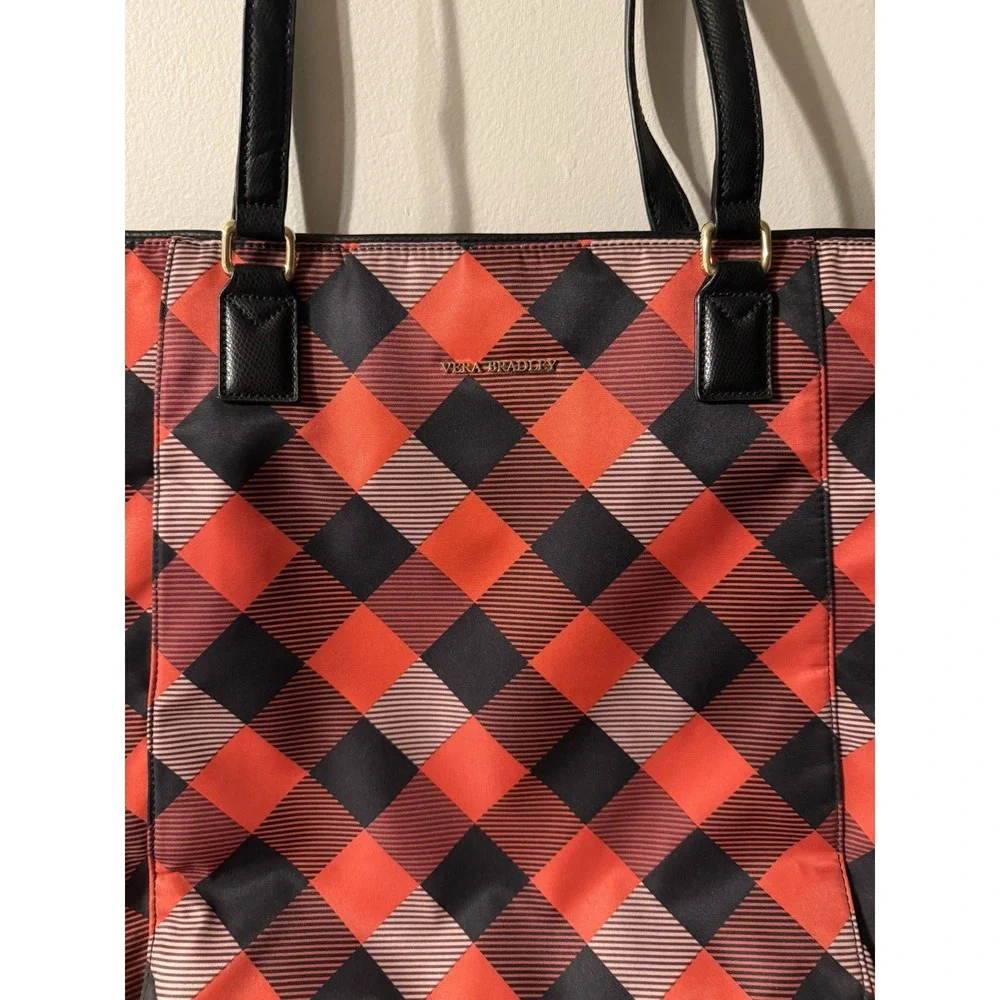Vera Bradley Large Zip ELLA Tote BUFFALO PLAID Burnt Orange Black Red Purse $168